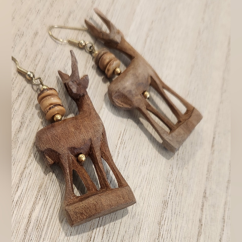 Vintage Carved Wood Earrings